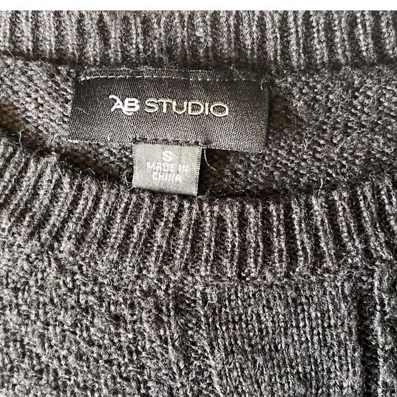 ABStudio Black Cableknit Crewneck Sweater Lace Trim Sz S Whimsigoth Twee - Picture 11 of 12